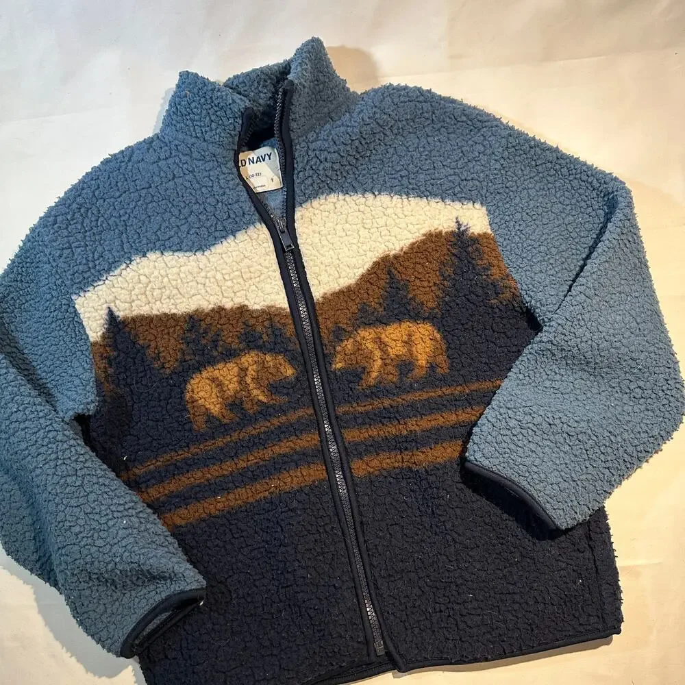 Old Navy Brown Bear Sherpa Zip Up Jacket Sweater Size L (10-12)